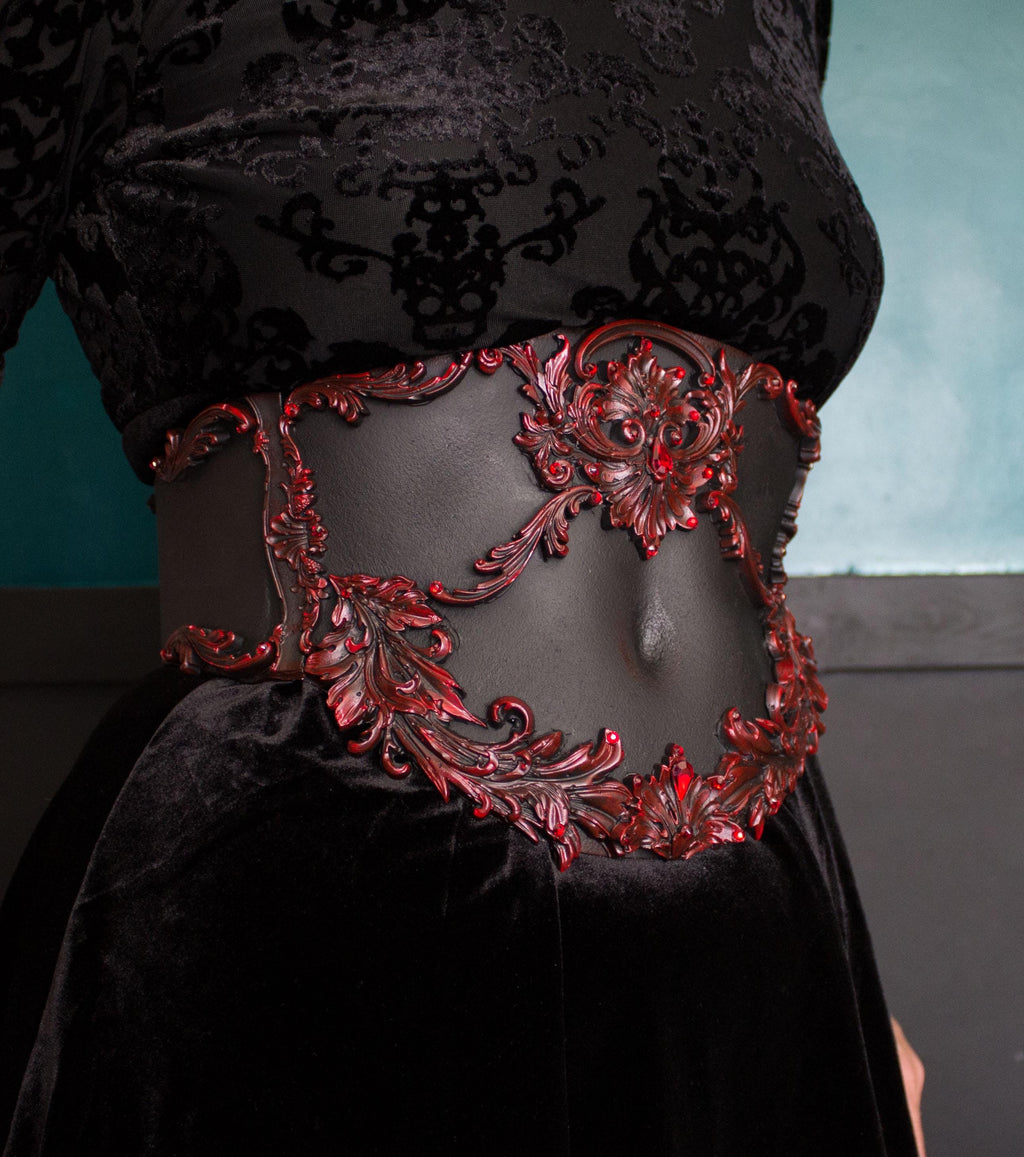 MADE TO ORDER - Gothic Waist Corset Belt in Red
