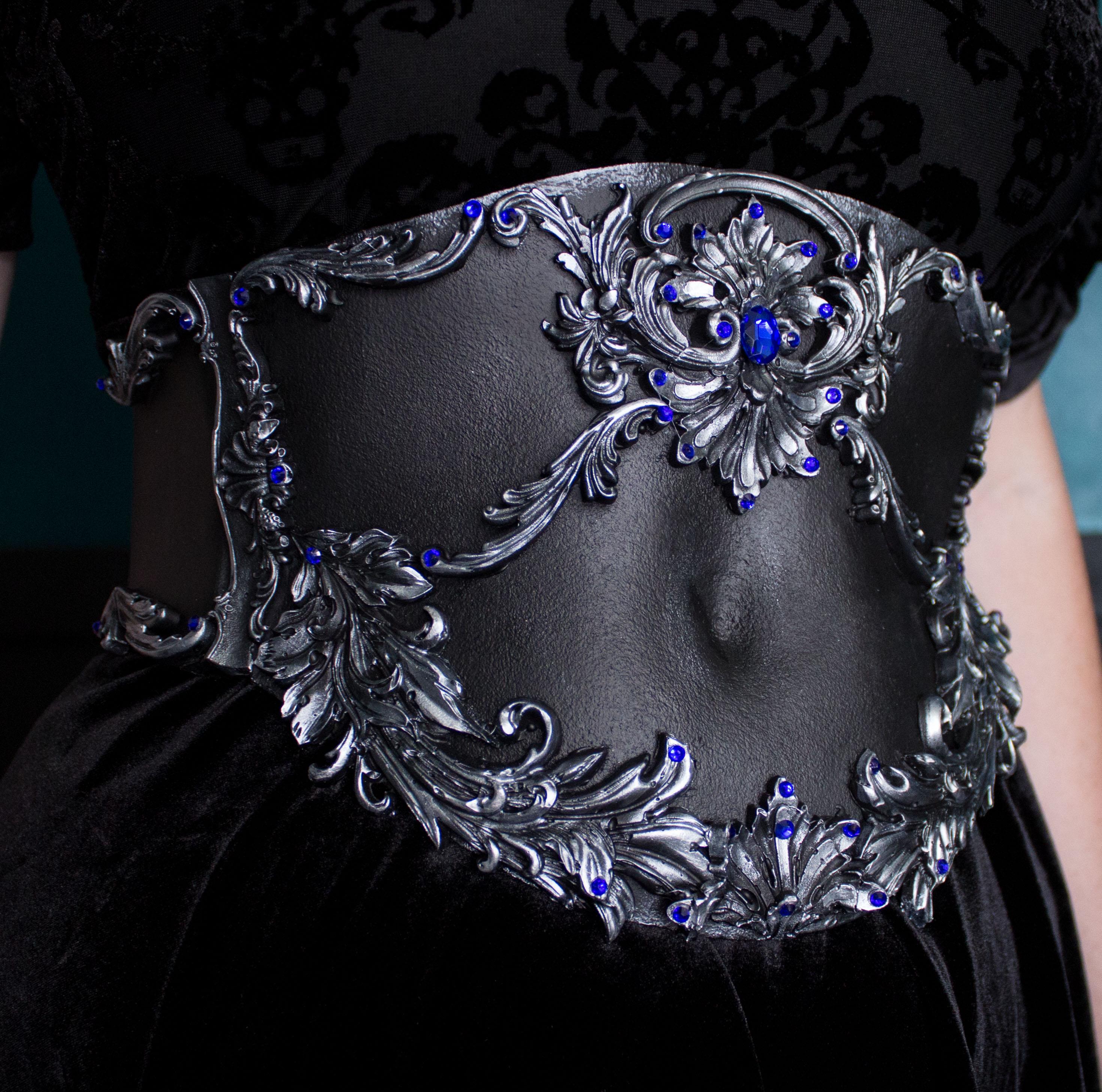 MADE TO ORDER - Gothic Waist Corset Belt in Black and Silver