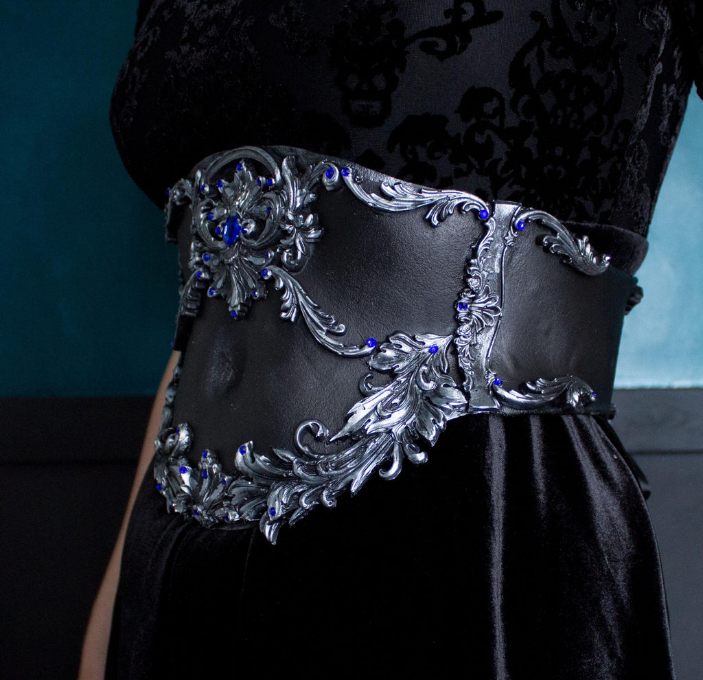 MADE TO ORDER - Gothic Waist Corset Belt in Black and Silver
