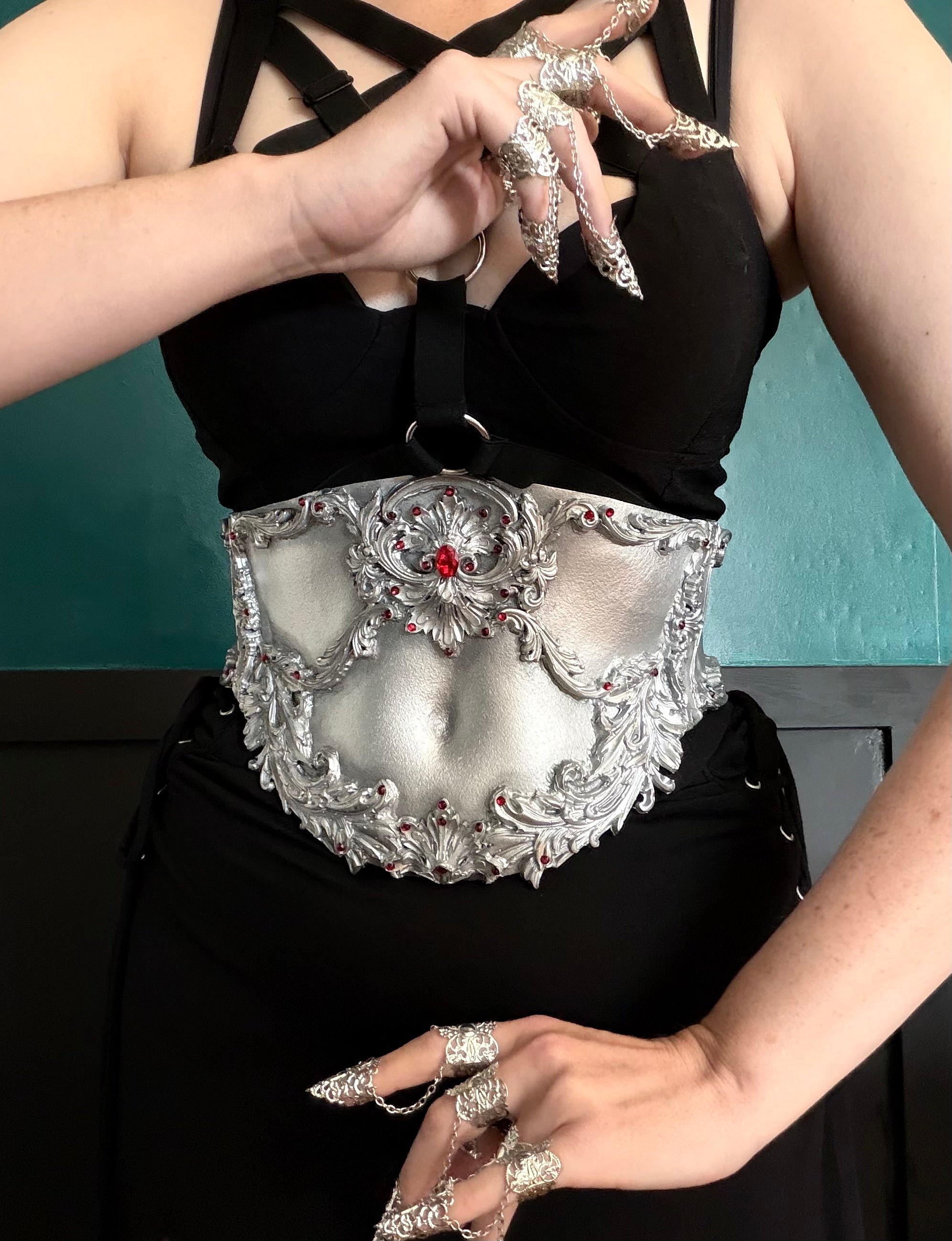 MADE TO ORDER - Gothic Waist Corset Belt in Silver